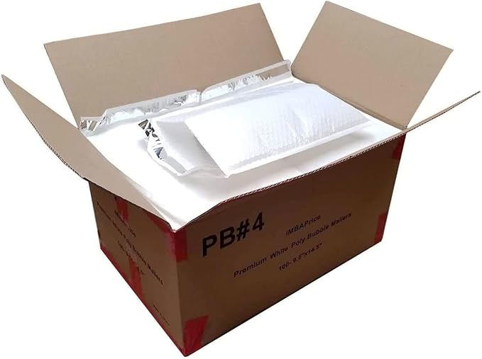 iMBAPrice 9.5x14.5 Inch White Poly Bubble Mailers #4, 100-Pack Large Padded Envelopes, Self-Seal Polybubble Shipping Bags for Mailing & Packaging