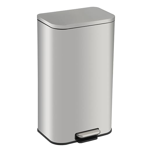 Takywep 8 Gallon Brushed Stainless Steel Trash Can with Soft-Close Lid, 3.2/5.3/8/13.2 Gallon Smudge-Resistant Compact Garbage Bin for Kitchen, Bathroom, Office - Black & White