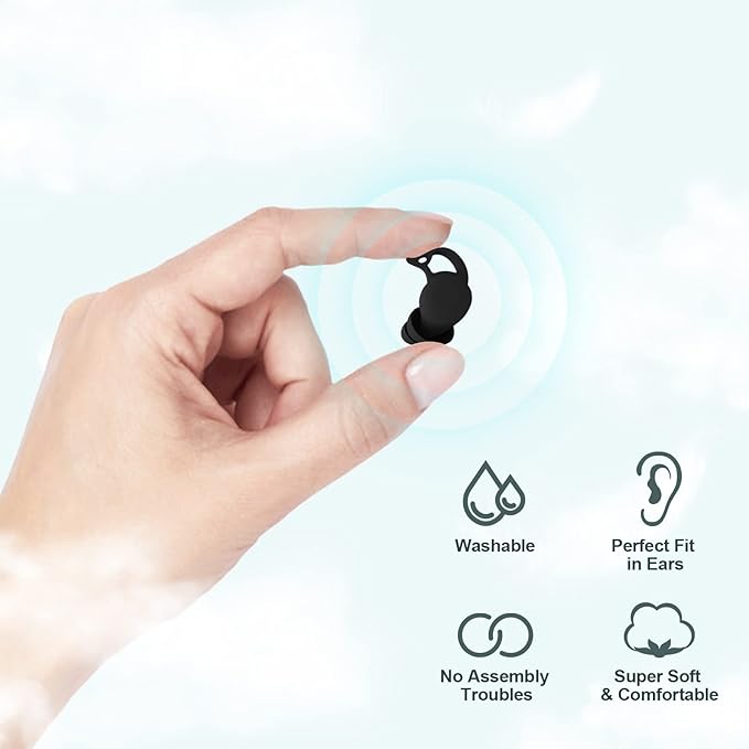 VANLON Ear Plugs for Sleeping Noise Cancelling, Reusable Ear Plugs for Noise Reduction, 2Pairs Super Soft Fit Silicone Earplugs for Concert, Work, Travel, 33dB Noise Cancelling Headphones (Black)