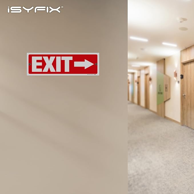 iSYFIX Exit Signs - 6 Pack 12x4 Inch Directional Arrow Signs, 40 mil Polystyrene Plastic, UV Laminated, Scratch & Fade Resistant, Waterproof - Ideal for Office, Theater, School, Business