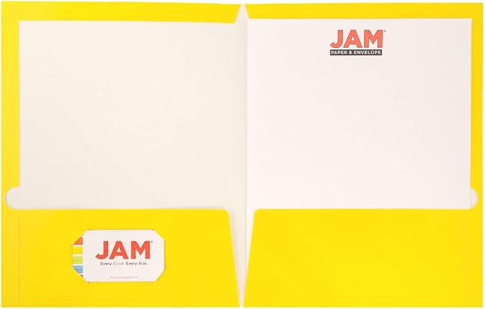 JAM PAPER Laminated Two Pocket Glossy School Folders - Letter Size - High Gloss Yellow - Bulk 25/Pack