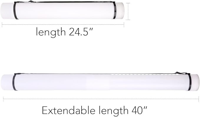 TRANSON Durable Poster Storage Tube with Straps 24"-40" Extendable for Blueprints, Artwork, Maps, Posters Color White