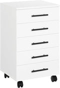 HOOBRO 5-Drawer File Cabinet, Office Filing Cabinet with Drawers, Wooden Mobile Storage Cabinet with Wheels, for Makeup, Home Office, Easy Assembly, White WT05WJ01G1
