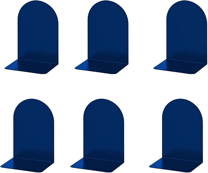 Lulonpon 6 Pieces Book Ends, Bookends, Books Stand, Metal Bookend for Shelves, Blue Book Ends for School, Library, Desktop Organizer