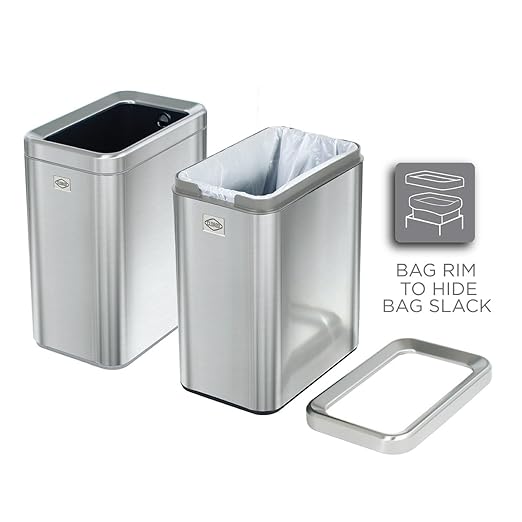 Clorox Slim Open Trash Can - 2.6 Gallon (10 Liter) Small Metal Waste Basket with Removable Bucket for Narrow Spaces - Stainless Steel Garbage Bin for Bathroom, Bedroom, or Office