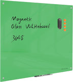 Magnetic Glass Dry Erase Board - White Board 48 x 36 Inch Wall Mounted Glass Whiteboard, Large Frameless Glass White Board for Wall Office, Home & School, Green