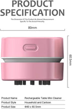 ODISTAR Desktop Vacuum Cleaner,Mini Table dust Sweeper Energy Saving,High Endurance up to 400 mins,Cordless&360º Rotatable Design for Cleaning Hairs,Crumbs,Computer Keyboard (Pink Charging)