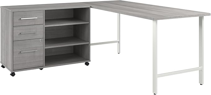 Bush Business Furniture Hustle 72W x 30D Computer Desk and Storage Cabinet with Drawers and Shelves in Platinum Gray, Modular Office Table for Home and Professional Workspace