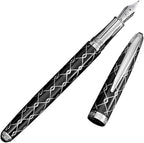 Webson Gill ‘The Weaver’ Black Luxury Executive Fountain Pen, Polished Lacquer & Chrome, Medium Nib, Smudge Free No Bleed, Use Any Fountain Ink w/Included Converter, Fits Cartridges (sold separately)