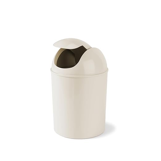 Umbra 1.25 Gallon Mini Waste Can with Removable Swing-Top Lid - Small Garbage Bin for Kitchen, Bathroom, Bedroom, Office - Compact Trash Can Fit Under Tables & Counters - Sand