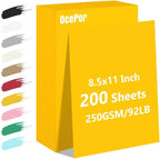 OcePor 200 Sheets Yellow Cardstock Paper, Colored Printer Paper 8.5 x 11, Card Stock Thick Construction for Craft,Scrapbook，Office Printing, Invitations, Certificates，92 lb/250gsm