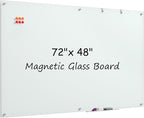MaxGear Glass Whiteboard, Tempered Magnetic Dry Erase Board 72 x 48 Inch, Frameless Wall Mounted, Office Classroom Conference Room Home Use, Includes Markers, Eraser, Magnets & Mounting Kit