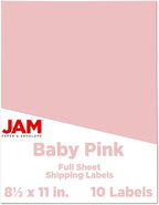 JAM PAPER Full Sheet Shipping Labels - Printable Sticker Paper - 8 1/2 x 11 - Baby Pink Pastel - 10 Full Pages/Pack