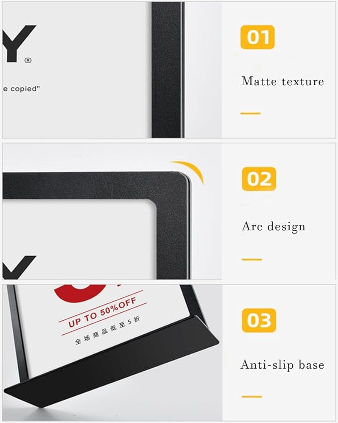 ECKEK Carbon Steel Sign Holder, Slanted Menu Displays, Table Top Sign Stand (L Shape Black A5 148×210mm/ 5.83×8.27 inches)
