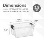 Superio Clear Storage Boxes with Lids, 3.4 Quart Plastic Container Bins for Organizing, Stackable Crates, BPA Free, Non Toxic, Odor Free, Organizers for Home, Office and Dorm, 4 Pack