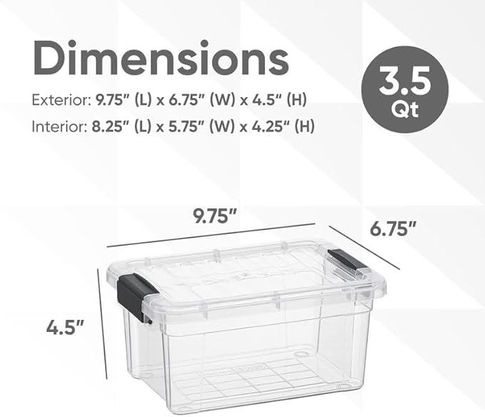 Superio Clear Storage Boxes with Lids, 3.4 Quart Plastic Container Bins for Organizing, Stackable Crates, BPA Free, Non Toxic, Odor Free, Organizers for Home, Office, School, and Dorm