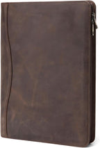 Geslun Genuine Leather Portfolio, Legal Size 8.5 x 14 Pad Holder, Business Padfolio for Men and Women, Zippered 14" Laptop Organizer, Executive Professional Work Travel Notepad Folio, Dark Khaki