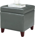 Homebeez Tufted Faux Leather Storage Ottoman Square Cube Foot Rest Stool with Flip Top (Grey)