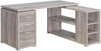 Pemberly Row L Shape Corner Storage Desk in Grey Driftwood, Letter/Legal File, 5 Bookshelves