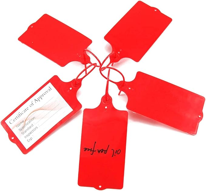 100 Plastic Shipping Tags - Waterproof, Writable, Hanging Tags with One Red Marker Pen