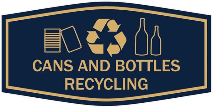 Fancy Cans and Bottles Recycling Sign (Navy Blue/Gold) - Small
