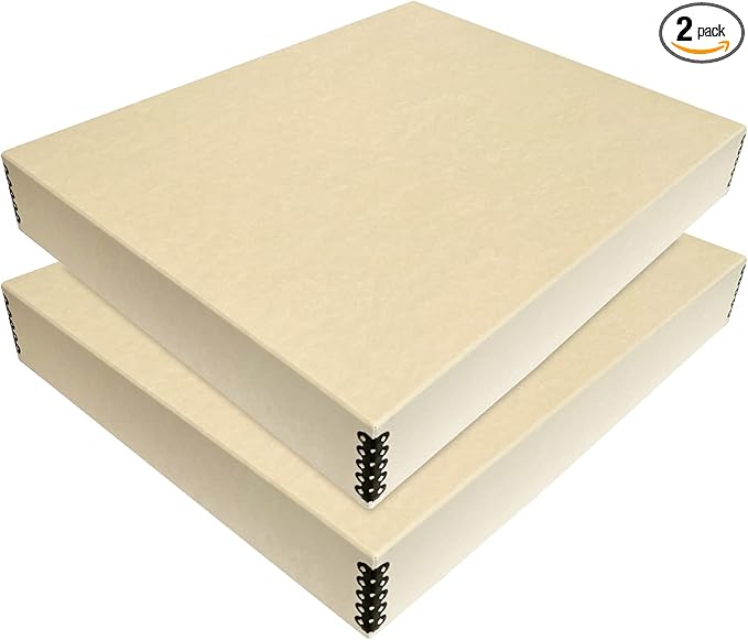 Lineco Museum Archival Storage Box, 17.75x22.75x3 in. Drop Front Design. Acid-Free with Metal Edge. Organize Photos, Pictures, Prints, Documents, Crafts, DIY. Tan, 2 Pack