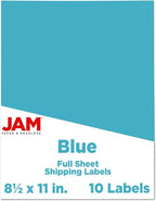 JAM PAPER Full Sheet Shipping Labels - Printable Sticker Paper - 8 1/2 x 11 - Blue - 10 Full Pages/Pack