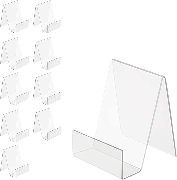 Boloyo Acrylic Book Stand with Ledge,10PC 4 Inch Clear Acrylic Display Easel Transparent Display Stand Holder Tablet Holder for Displaying Books,Magazine,Plate,Pictures,Artworks, CDs