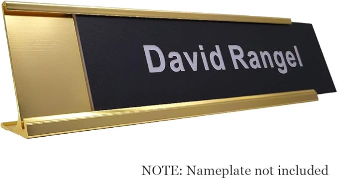 2" x 10" Aluminum Desk Name Plate Holder, Office Business Desk Sign Holder Desktop 2 Pack (Yellow Gold)