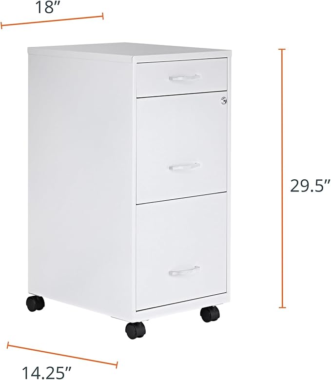 Lorell LYS SOHO Box/File/File Mobile White File Cabinet, 3 Drawer, 26.5 x 14.3 x 18 in