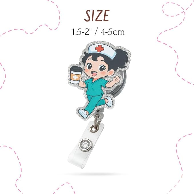 3PC Cartoon Nurse Badge Reel Cute Fun Funny ID Name Holder Alligator Clip Nursing Student Scrub Accessories Hospital Work Supplies Thank You Gifts for Medical Assistant RN LPN Healthcare Workers