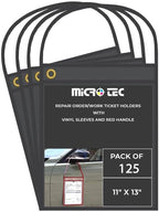 MICRO TEC Repair Order/Work Ticket Holders – Heavy-Duty Vinyl Sleeves with Black Handle – 11" x 13" for Automotive Repair Orders, Job Tickets, Documents – Pack of 125 – Solid Black