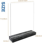 vrupin 2 Pack 8.5x11 Acrylic Sign Holder, Acrylic Frame Natural Marble Base, Clear Plastic Sign Holder Picture Photo Frames, Flyer Document Paper Display Stand for Office Desktop (black marble)