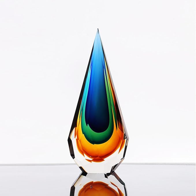 Yao Yuan Handmade Murano Glass Art Decor Sculpture - Unique Hand-Cut Cube Paperweight for Home Décor