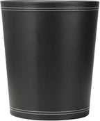 KINGFOM Classic Pu Leather Trash Can Wastebasket, Small Garbage Container Can for Bathrooms, Powder Rooms, Kitchens, Home, Office and and High Class Hotel Round Black