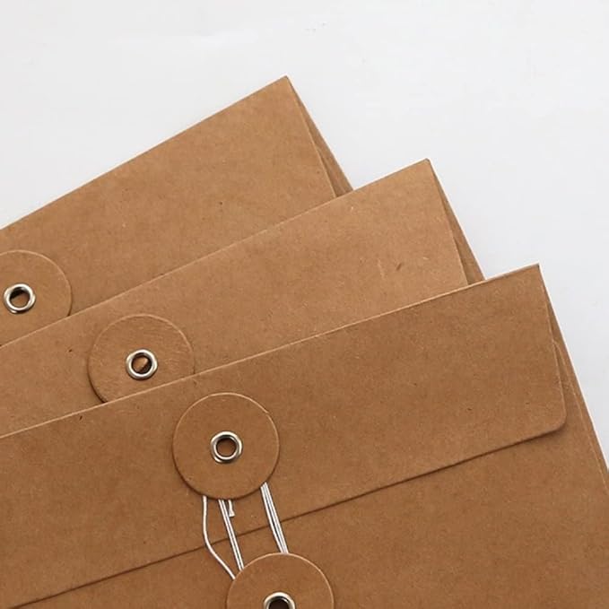 10pcs A4 Kraft Paper Envelopes Portfolio Foolscap File Folders Document Folder with String Fastener Closure Wallet Pockets File Bags Storage Pouch Paperwork Organizer Bag for Office School Home