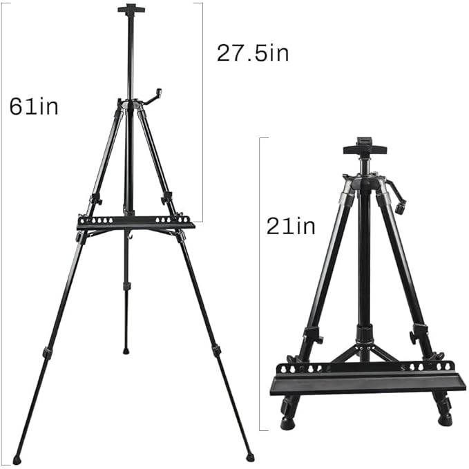 RRFTOK Art Easel Stand for Painting and Sign - Aluminum Metal Artist Tripod Adjustable Easels for Display Height from 21 to 61Inches - Canvas Stand with Paintbrush Tray for Artists Adult Holder