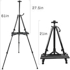 RRFTOK Art Easel Stand for Painting and Sign - Aluminum Metal Artist Tripod Adjustable Easels for Display Height from 21 to 61Inches - Canvas Stand with Paintbrush Tray for Artists Adult Holder