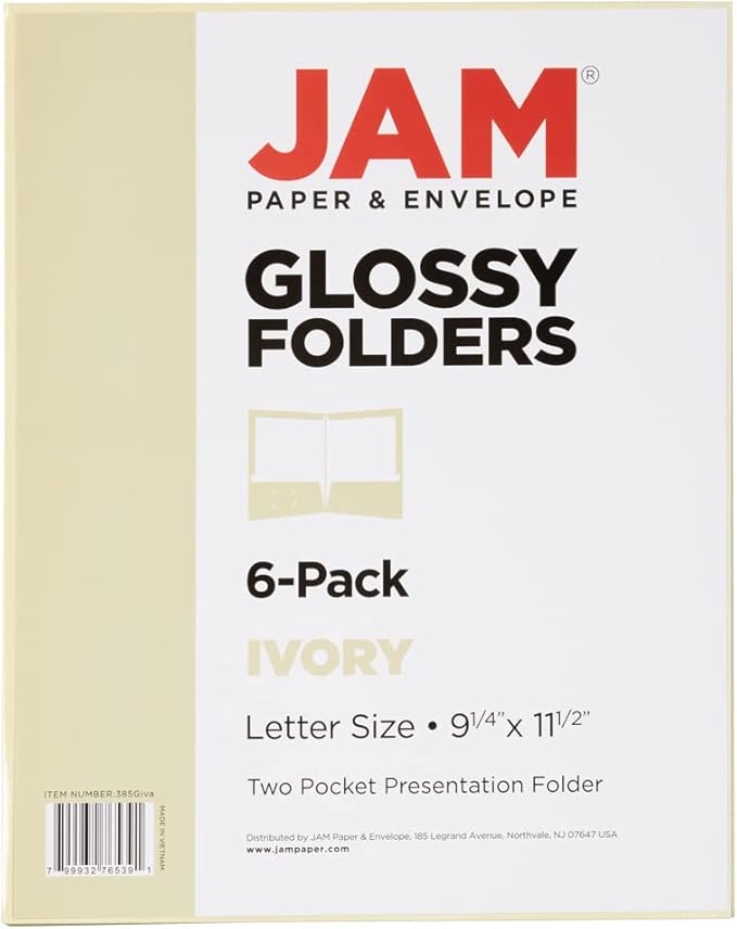 JAM PAPER Laminated Two Pocket Glossy School Folders - Letter Size - High Gloss Ivory - Bulk 25/Pack