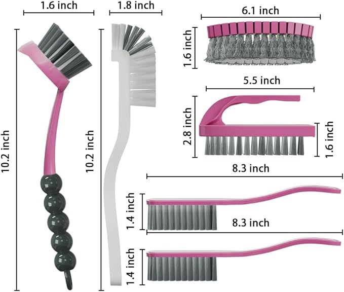CN1ST 6 PCS Cleaning Brush, Scrub Brush Set for Kitchen and Bathroom Household Use with Various Brushes for Cleaning Dishes, Tiles, Corners and Floors Color Purple