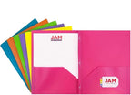 JAM PAPER Plastic Color POP Folders - 2 Pocket Durable Folders with Metal Prongs Fastener Clasps - Assorted Fashion Colors - 6/Pack