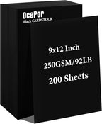 OcePor 200 Sheets Black Cardstock 9” x 12”, 92lb/250gsm Black Card Stock, Thick Card Stock Paper, Heavy Cardstock Paper for Printer, Resume, Scrapbooks, Art, Crafts, Business Cards