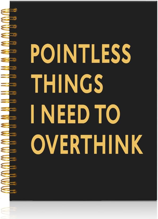 Mhfpl Pointless Things I Need to Overthink Black Golden Spiral Blank Notebook, Funny Saying Gifts for Staff Employee Manger, Humor Gifts for Colleagues, Birthday Thank You Gifts for Teammate Coworker