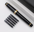 xixixiaozhu Metal Big Fountain Pen, Medium Nib 0.7mm, Includes Ink Converter & 5 Cartridges, Glossy Piano Painted Finish (Black)