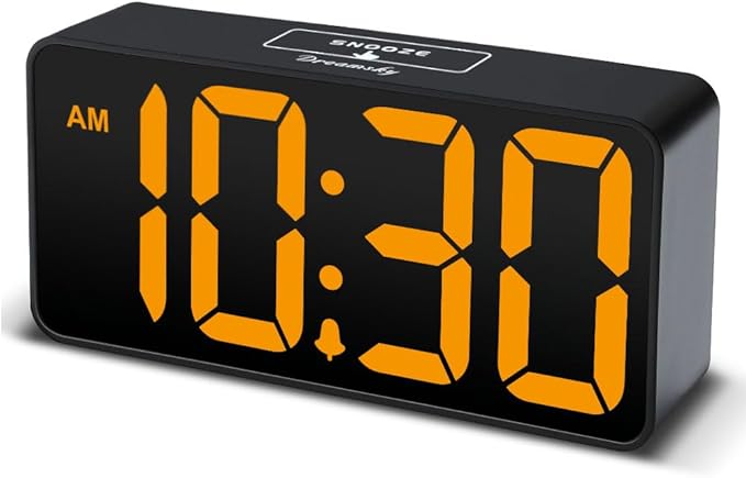 DreamSky Small Digital Alarm Clock for Bedroom, Large Big Numbers Display with Brightness Dimmer, Electric Bedside Desk Clock with USB Charging Port, Adjustable Alarm Volume, USB-C Adapter Powered