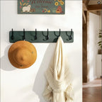 Dseap Coat Rack Wall: 24" Long, Patented, Heavy-Duty, 6-Double-Hooks Wooden Wall Mounted Coat Rack Coat Hanger Hook Rail for Winter Coats Hat Jacket Clothing, Weathered Green