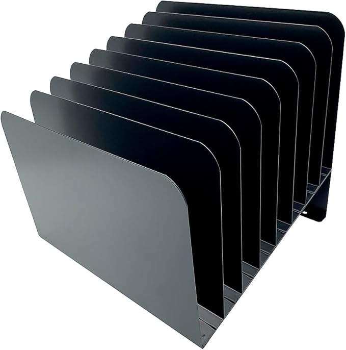 Huron Desktop File Binder Organizer Storage, Inclined Slant 8 Slot, Black Commercial Grade Steel