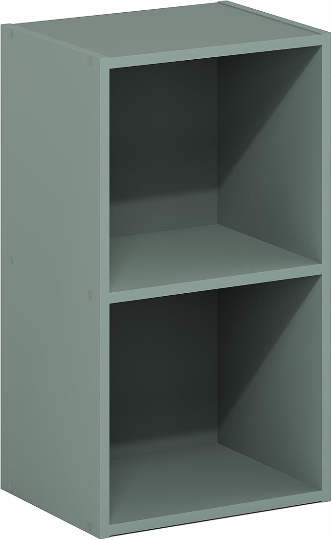 Furinno PASIR Book Shelf, 2-Tier Modern Bookshelf, Open Shelves Bookcase 9 x 12 x 21, for Living Room, Bedroom, Home Office, Sage Green
