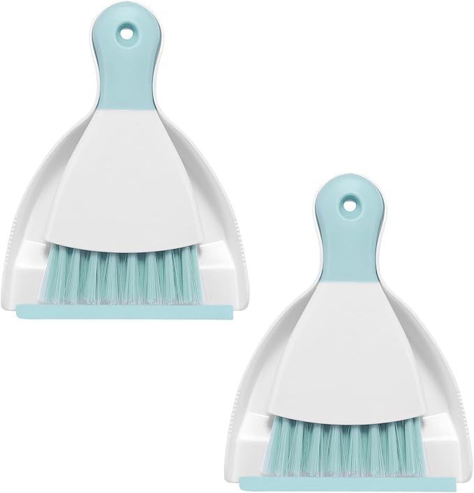 NACENA Mini Dustpan and Brush Set 2 Pack, Small Broom and Dustpan Set Dust Pan and Mini Hand Broom Dustpan and Broom Combo Compact for Home Table Keyboards Sofa Kitchen, Blue