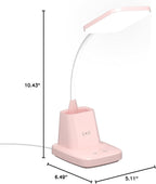 Sailstar Pink Desk Lamp, Small Desk Lamp with Pen Holder, Wireless Charger LED Desk Lamps for Home Office, Kids Desk Lamps 800LM Flexible Arm 3 Modes Dimmable Touch, Study Lamps for College Dorm Room